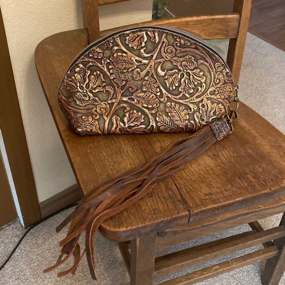 L3 Designs Leather Embossed Leather Taco/Cosmetic Bag & Merrick’s Tassel Bundle